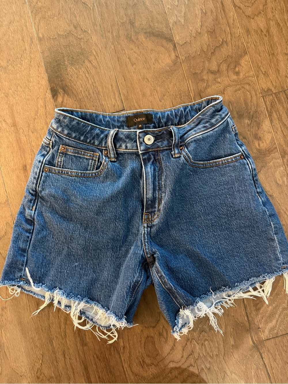 Quince Raw-Hem Denim Shorts in Blue